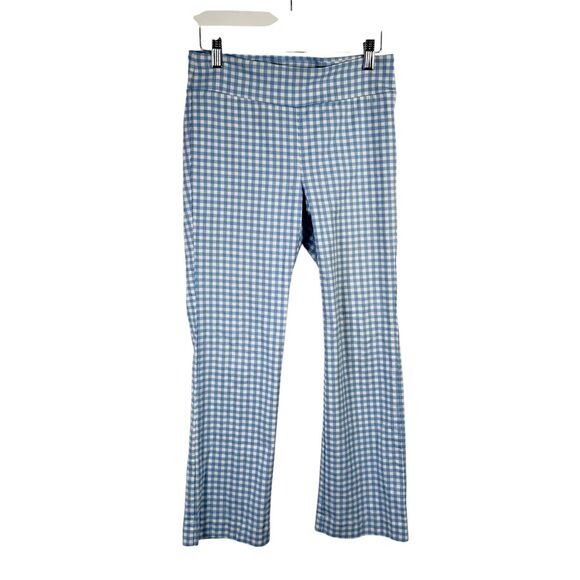 J McLaughlin Masie Blue Gingham Plaid Pull On Pants Straight Leg Preppy Womens 4 - Picture 1 of 7